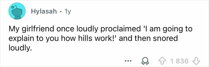 Screenshot of a social media post sharing a funny thing someone said in their sleep about explaining how hills work.