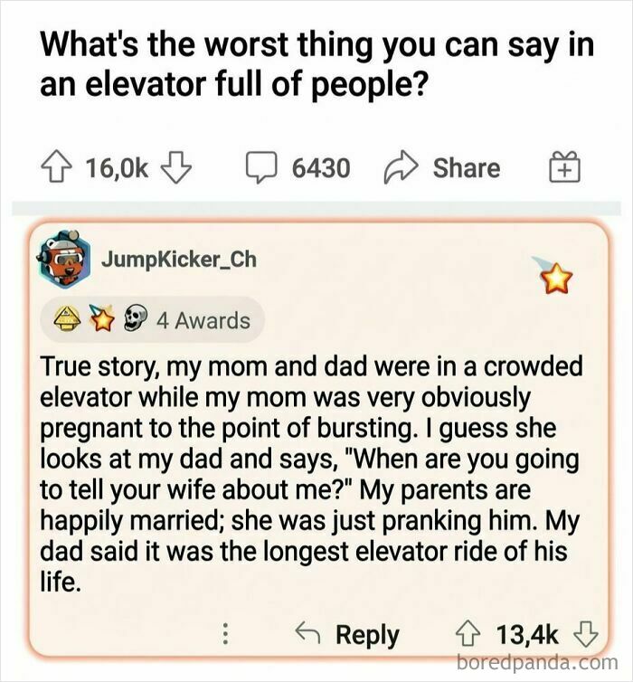 A funny meme showing a joke about a prank in a crowded elevator with randomness that might crack you up.