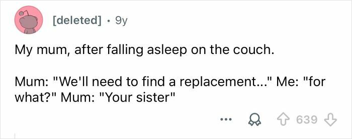 Reddit post sharing one of the funniest things people have heard someone say in their sleep, showing a humorous family moment.