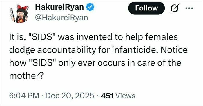Tweet falsely spreading medical misinformation about SIDS and infant care accountability, sparking rightful online criticism.