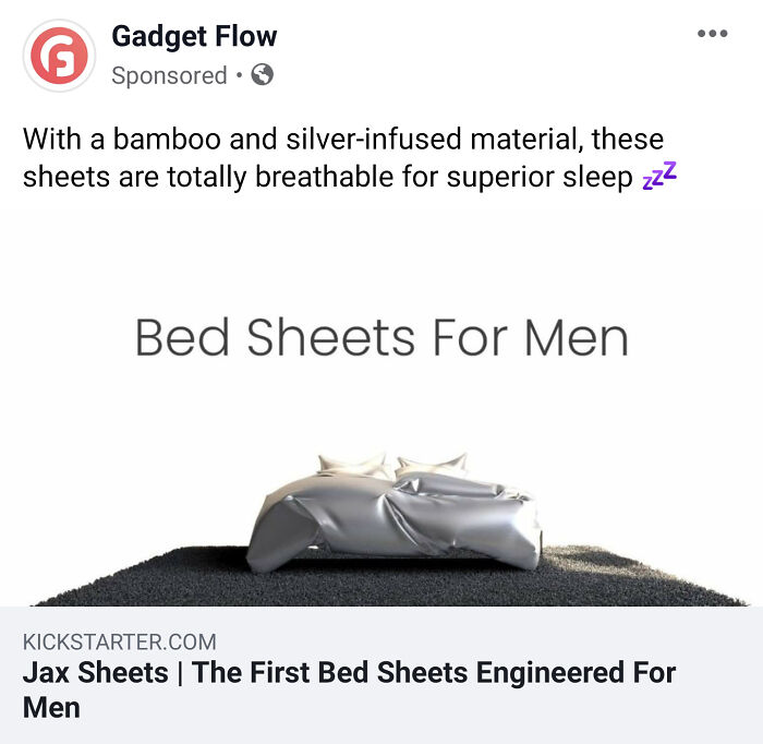 Advertisement showing bed sheets labeled for men, illustrating examples of gendered nonsense in product marketing.