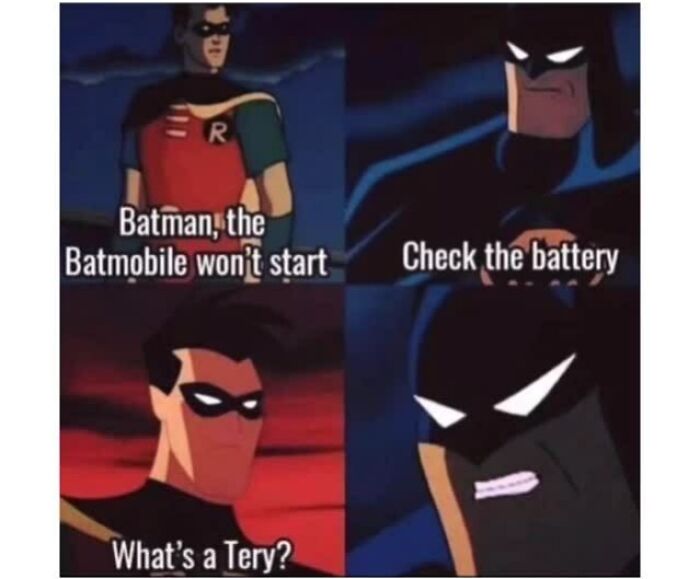 Batman and Robin meme explaining Batmobile issues, illustrating meme account humor for those who don’t get it.
