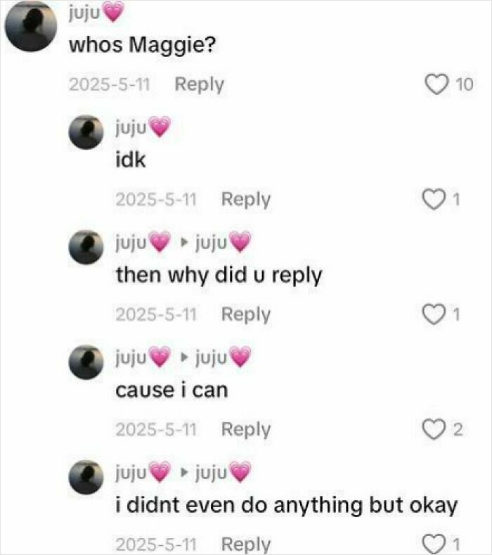 Screenshot of a funny and weird TikTok comment thread with multiple self-replies and humorous confusion.