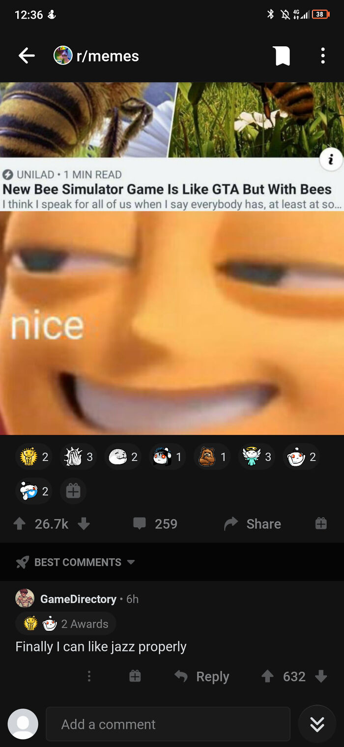 Reddit meme post showing a close-up of a smiling animated character with best comebacks and comments on social media.