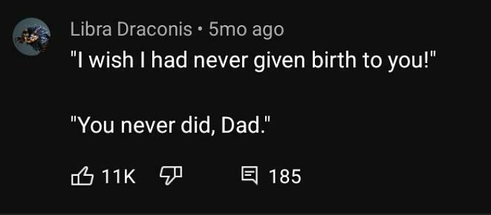 Social media comment showing a sharp comeback with thousands of likes and hundreds of replies on a dark background.