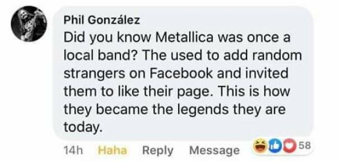 Social media comment about Metallica’s rise from local band to legends, showcasing top comebacks and comments online.