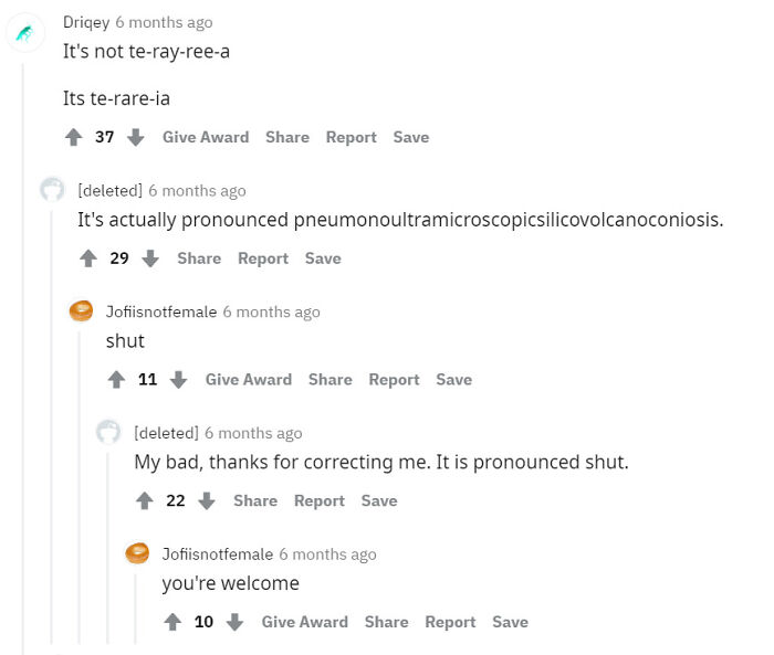 Social media thread showing witty comebacks and comments with upvotes and interactions in an online discussion.