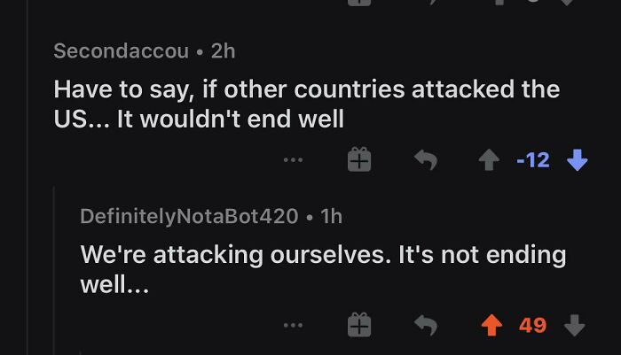 Screenshot of a social media thread showing witty comebacks and comments related to attacks on the US.