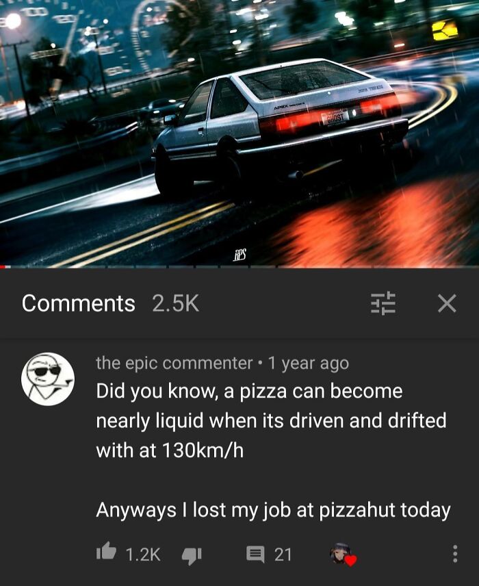 Car drifting on wet road with a viral social media comment showcasing one of the best comebacks and comments.