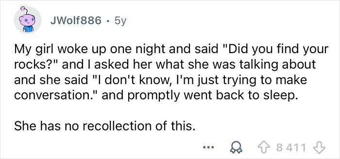 Screenshot of a social media post sharing a funny thing someone said in their sleep, highlighting sleep talk humor.