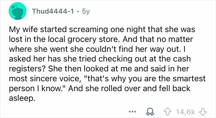 Reddit user shares a funny thing heard someone say in their sleep about being lost in a grocery store.