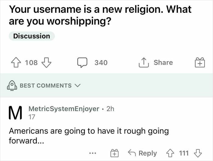 Social media post showing a witty comment in a discussion about usernames with top comebacks and comments.