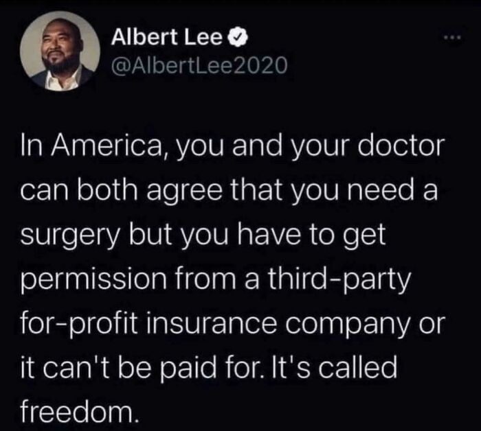 Tweet criticizing the healthcare system highlighting straight to the point posts that call out the world we're living in.