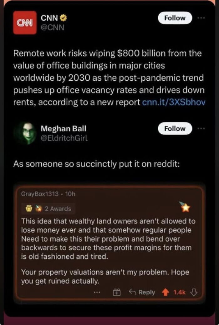 Screenshot of social media posts calling out economic issues affecting property valuations in the world we're living in.