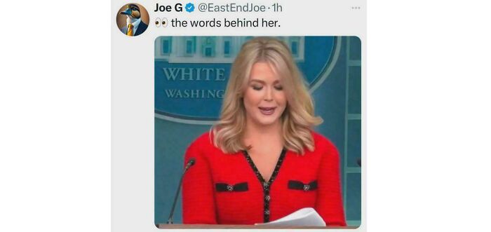 Woman in red jacket speaking at White House podium, illustrating 89 straight to the point posts calling out the world we live in.