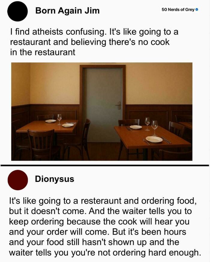 Two social media posts call out the confusing world we’re living in using restaurant and food order analogies.