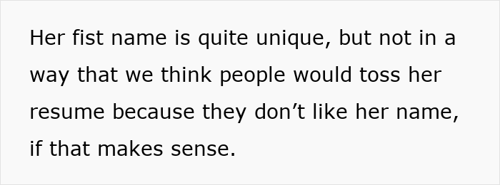 Text excerpt discussing a baby name that is unique but unlikely to negatively impact her resume or future prospects.