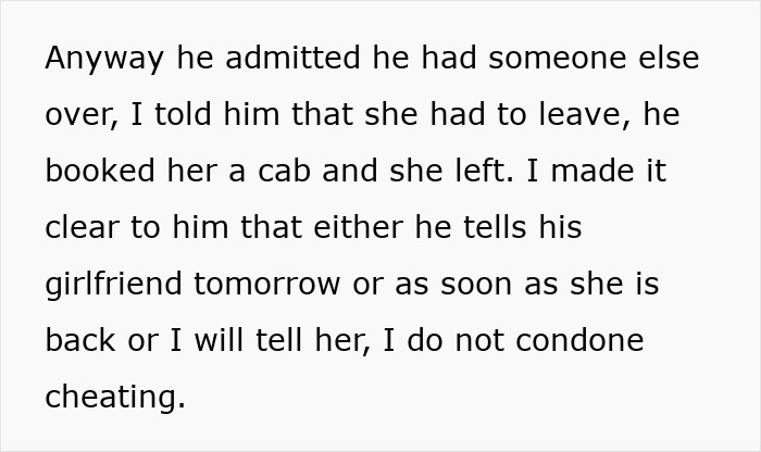 Text showing a mom’s message about her son cheating on his girlfriend and her threat to tell her. Text showing a mom’s message about her son cheating on his girlfriend and her threat to tell her.