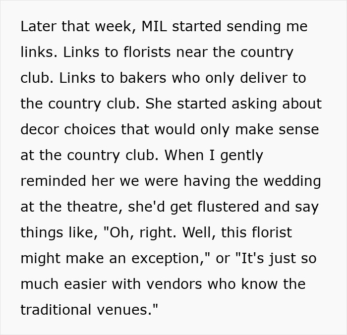 Text showing a woman describing how her MIL’s generous gift was a manipulative way to control her wedding decisions. Text showing a woman describing how her MIL’s generous gift was a manipulative way to control her wedding decisions.