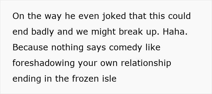 Text excerpt discussing a guy joking about a breakup while food shopping in the frozen aisle. Text excerpt discussing a guy joking about a breakup while food shopping in the frozen aisle.