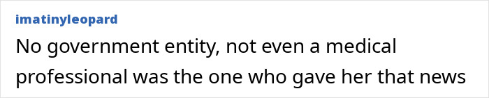 Text message on screen stating no government entity or medical professional informed her the news, highlighting government neglect. Text message on screen stating no government entity or medical professional informed her the news, highlighting government neglect.