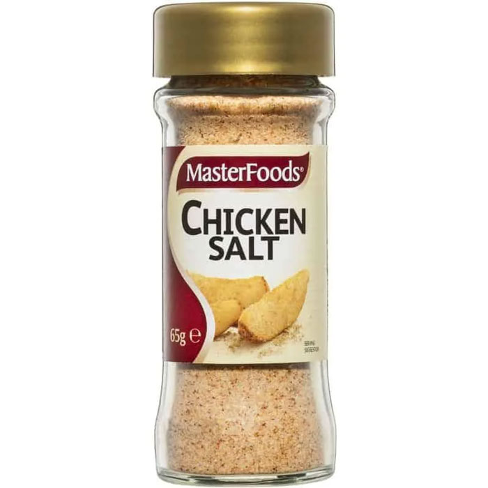 Glass bottle of MasterFoods chicken salt seasoning, a unique household item popular in some countries only