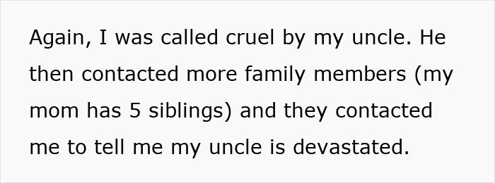 Text excerpt showing a niece called cruel by her entitled uncle who expects her to be his retirement plan. Text excerpt showing a niece called cruel by her entitled uncle who expects her to be his retirement plan.