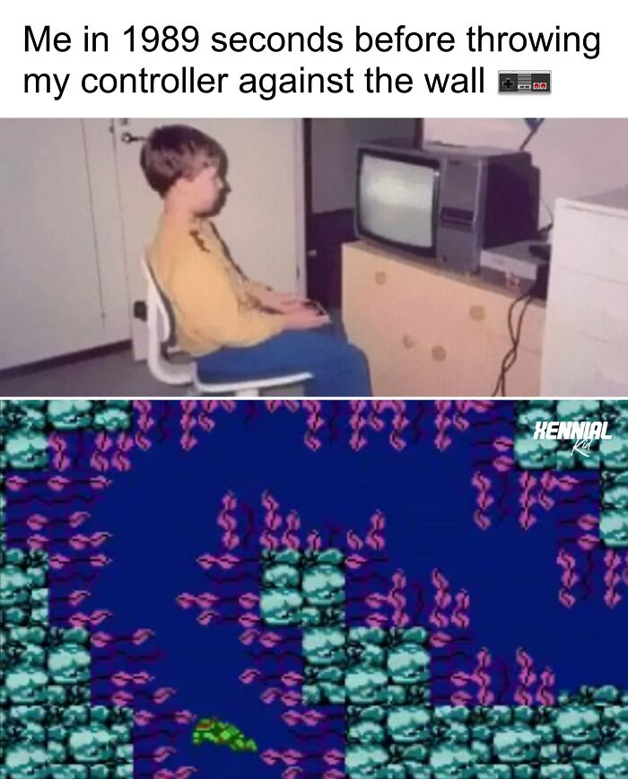 Boy playing retro video game on old TV, capturing nostalgic moments for Xenials with classic gaming scene below.