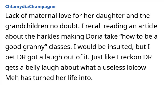 Text post showing a comment about Meghan Markle’s alleged rift with mom Doria and lack of maternal love. Text post showing a comment about Meghan Markle’s alleged rift with mom Doria and lack of maternal love.