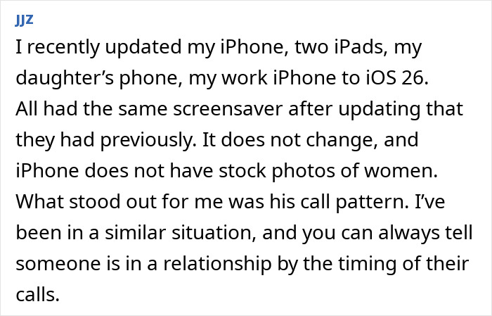 Text excerpt discussing a woman&rsquo;s casual boyfriend&rsquo;s call pattern revealing a hidden relationship in a 3-year situationship.
