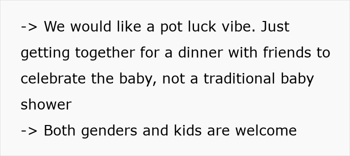 Text discussing a rejected inappropriate baby shower idea leading to a mother-in-law’s tantrum about not being needed.