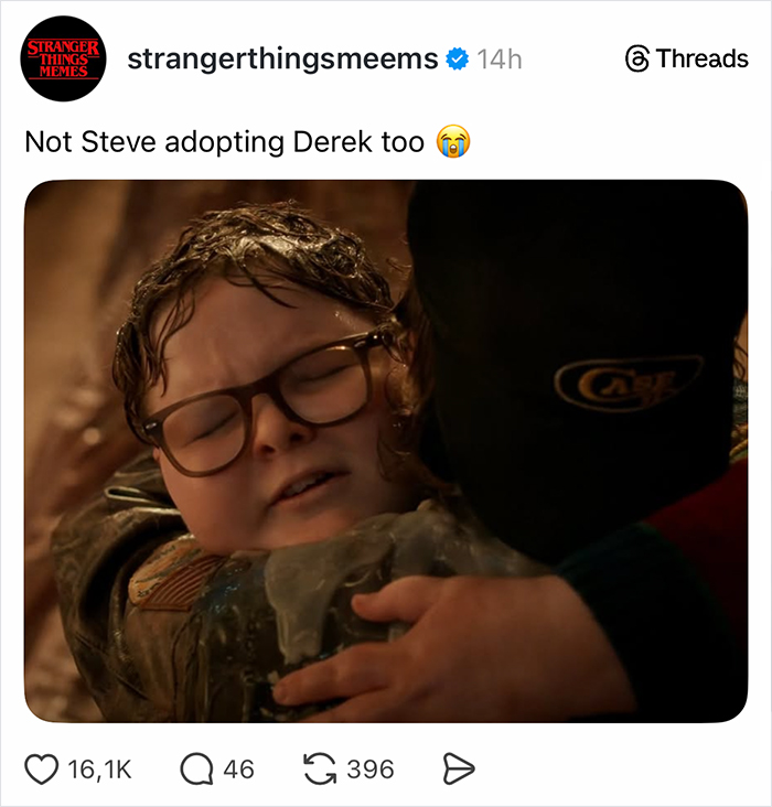 Child with glasses hugging an adult, highlighting emotional Stranger Things ending fans are reacting to after 10 years.
