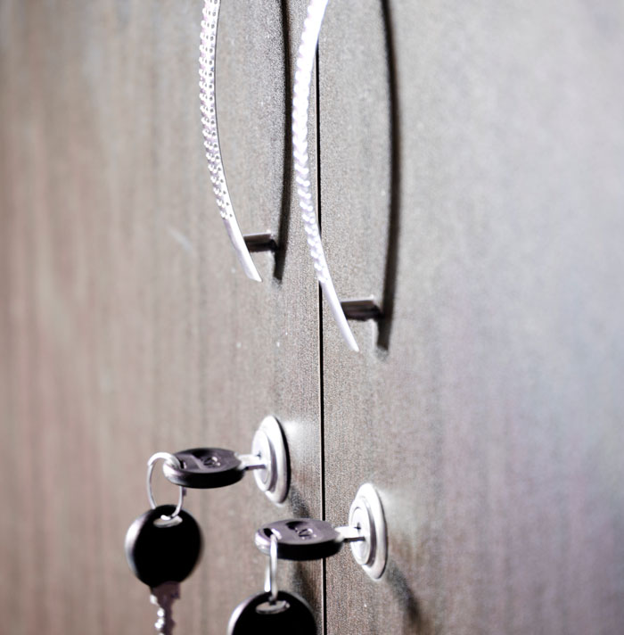 Two keys in cabinet locks beneath handles, people realized friends acted weird