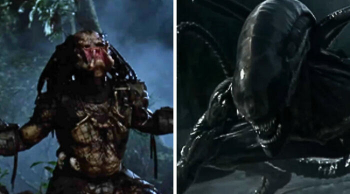Would You Rather image showing Predator on left and Xenomorph Alien on right in dark setting