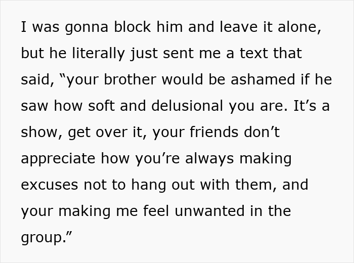 Text message criticizing a teen for disliking superhero stuff, revealing grief-related sensitivity behind response. Text message criticizing a teen for disliking superhero stuff, revealing grief-related sensitivity behind response.