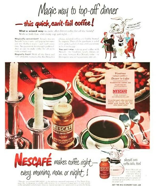 Vintage Nescafé ad showing classic values in coffee culture from the 80 vintage ads highlighting changing and constant values.