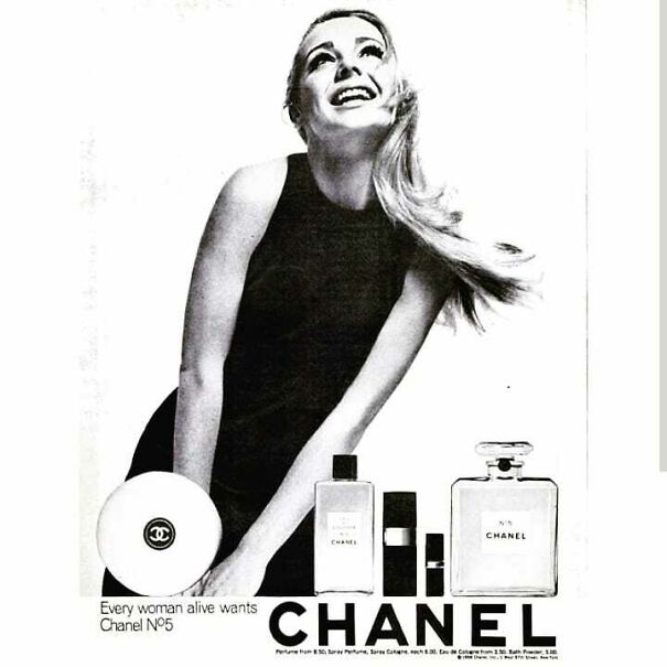 Vintage ad showing a joyful woman with Chanel perfume, highlighting changing values in classic vintage ads over time.