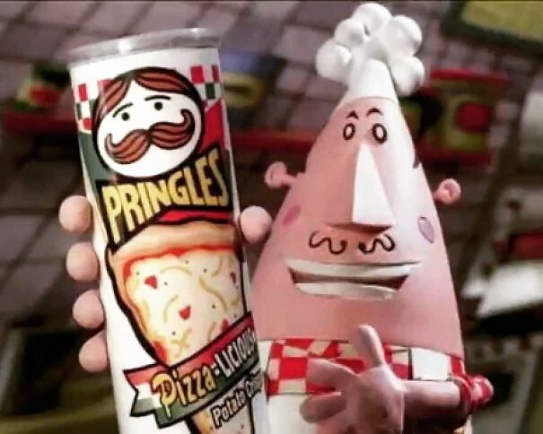 Vintage ads featuring classic Pringles packaging and characters illustrating changing and enduring values over time.