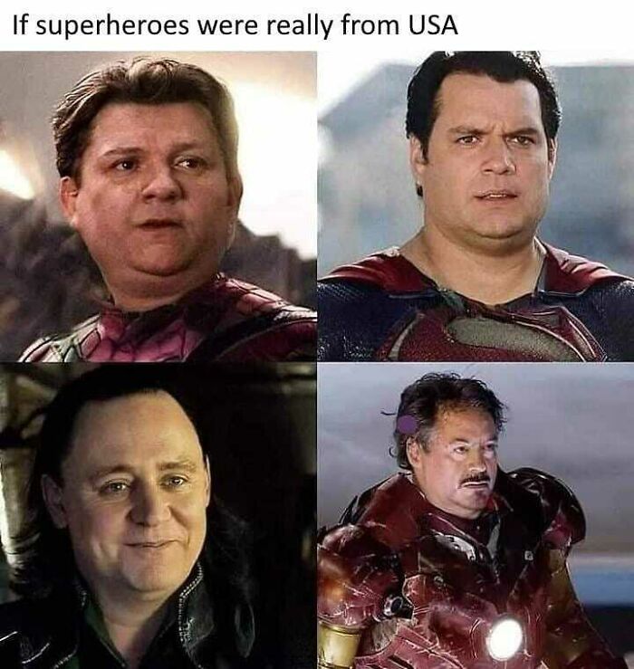 Funny screenshots showing overweight actors edited as superheroes humorously imagining US versions of popular characters.