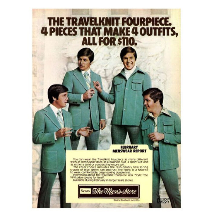 Sears Travelknit Fourpiece. When You Can Only Afford One Suit, Make Sure It's An Ugly Green Doubleknit