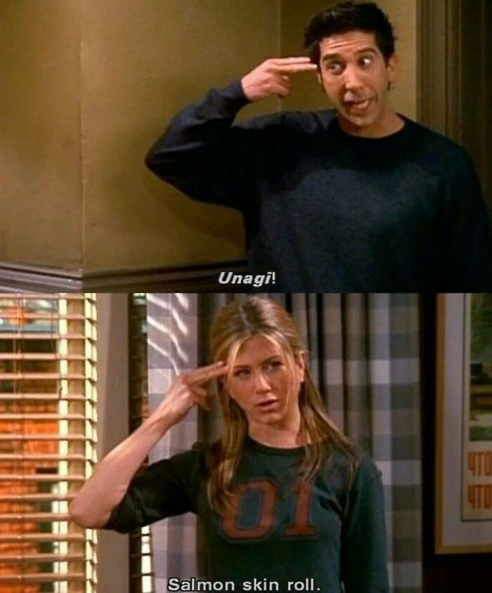 Scene from Friends showing Ross and Rachel humorously mimicking gun gestures, highlighting timeless classic TV moments.