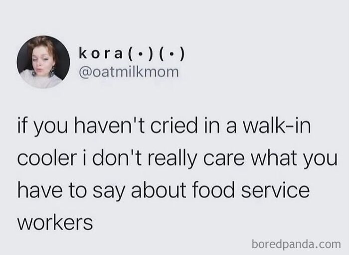 Funny and relatable therapy meme about emotional moments in food service work shared on social media.