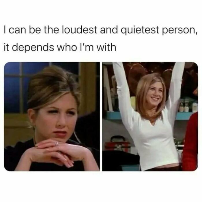 Two images of a Friends character showing quiet and loud expressions, meme illustrating Friends timeless classic moments.