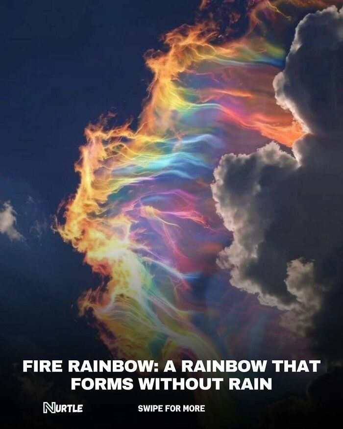 Colorful fire rainbow in the sky with clouds, illustrating a unique natural phenomenon in random facts to know.