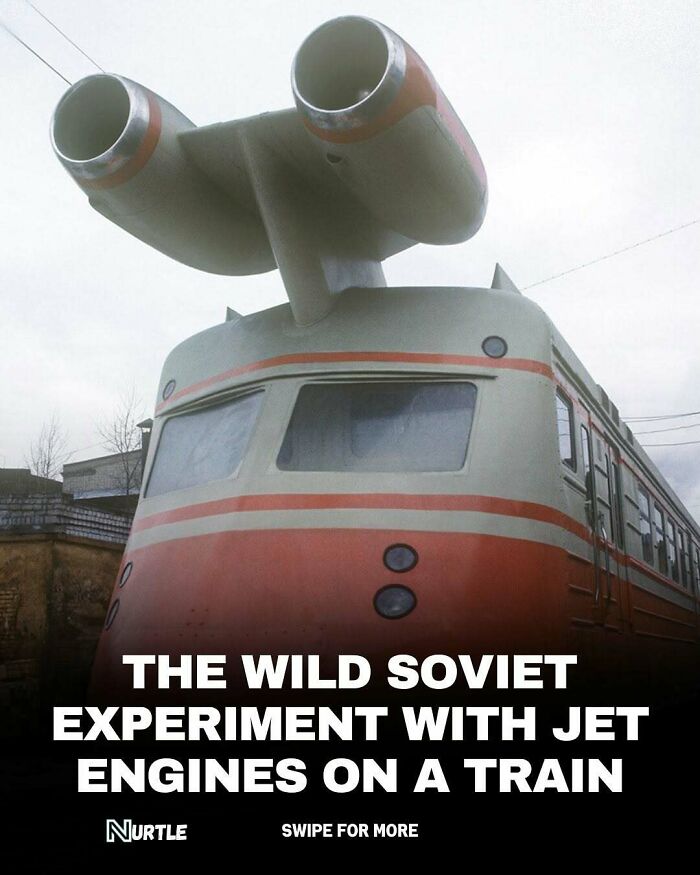 Soviet train with jet engines mounted on top, showcasing one of the unusual random facts fun to know.