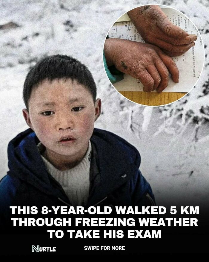 8-year-old walking 5 km in freezing weather to take an exam, a surprising random fact to know.