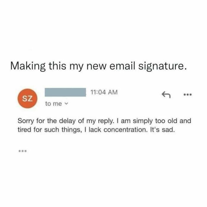 Email meme about feeling too old and tired to reply, reflecting workplace memes that make you laugh or cry.