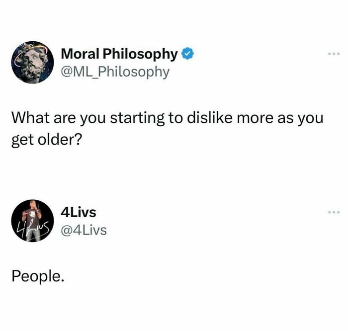 Twitter exchange about disliking people more with age, featured in a collection of funny memes for distraction.