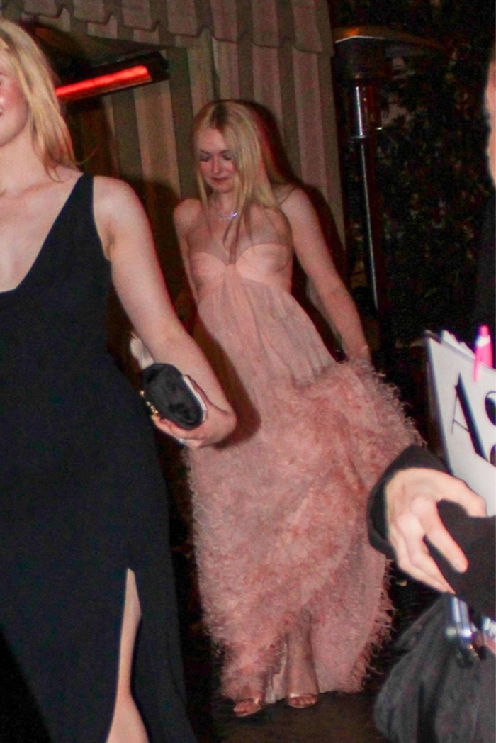 Two stars at the 2026 Golden Globes after-parties, one wearing a pink fluffy dress, the other in a black gown.