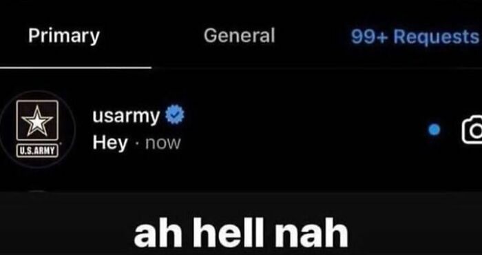 Screenshot of a text conversation showing a message from the US Army and a humorous reply about anxiety prime.